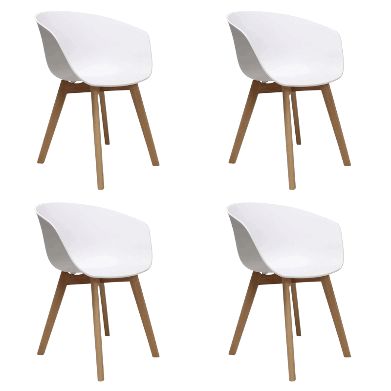 Dining room chairs - Set of 4 Dining room chairs Herning Scandinavian White - Plastic and Beech wood - Dimehouse