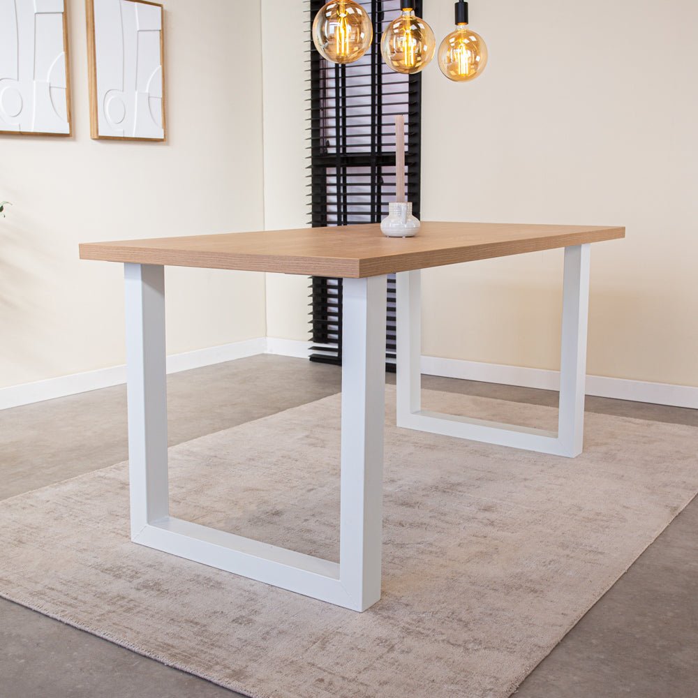 Dining tables - Dining table Lenzo Rustic Oak U - white leg - Dimehouse
