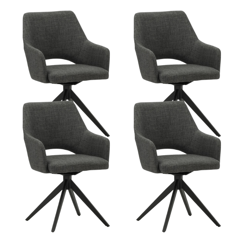 Dining room chairs - Set of 4 Swivel dining room chairs Sid Anthracite Fabric - With Armrests - Dimehouse