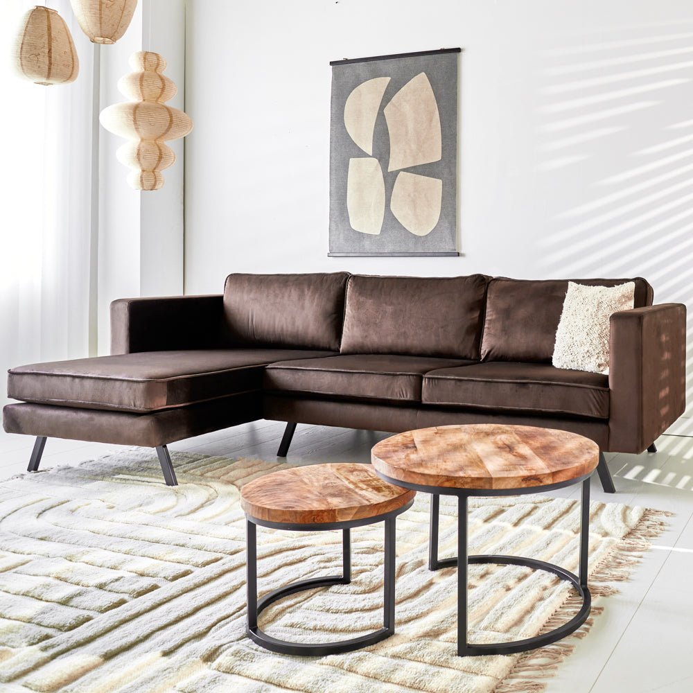 Sofas - 3-seater corner sofa Gino velvet brown left - Dimehouse