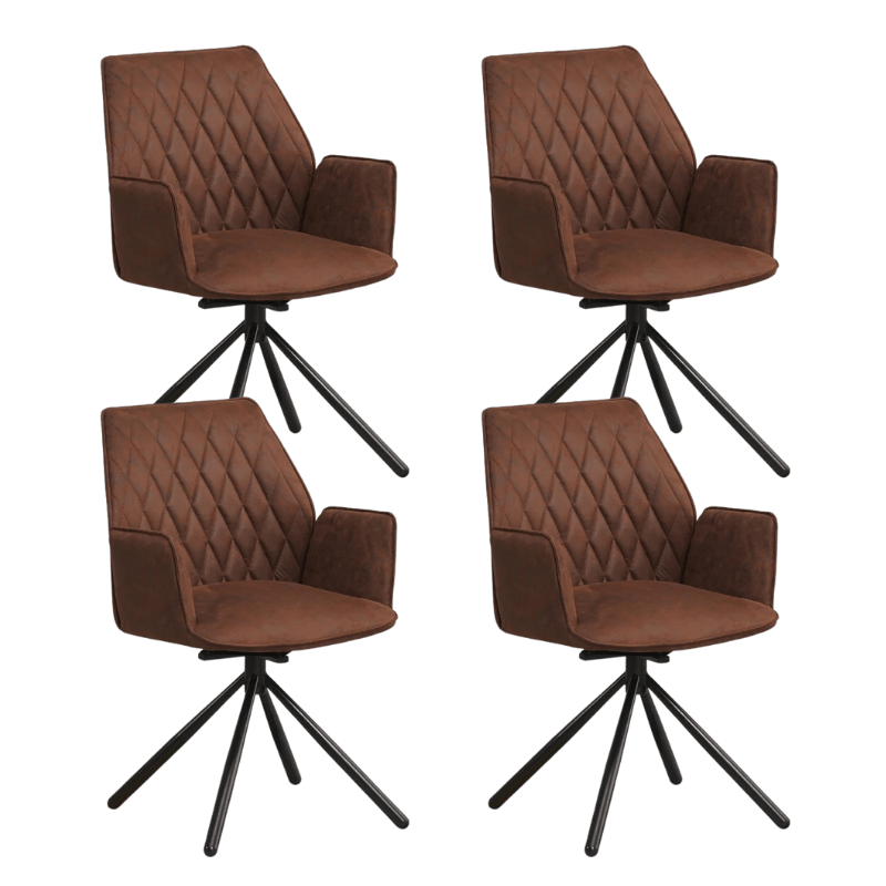 Dining room chairs - Set of 4 Swivel dining room chairs Novan Industrial Brown Fabric - 180° Rotatable - Dimehouse