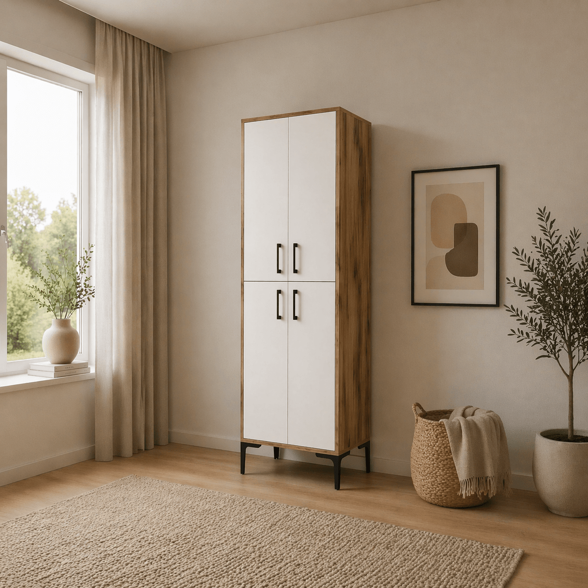 Wall cabinets - Wall cabinet Walnut White Melamine 200x60x35 cm - Berlin - Dimehouse