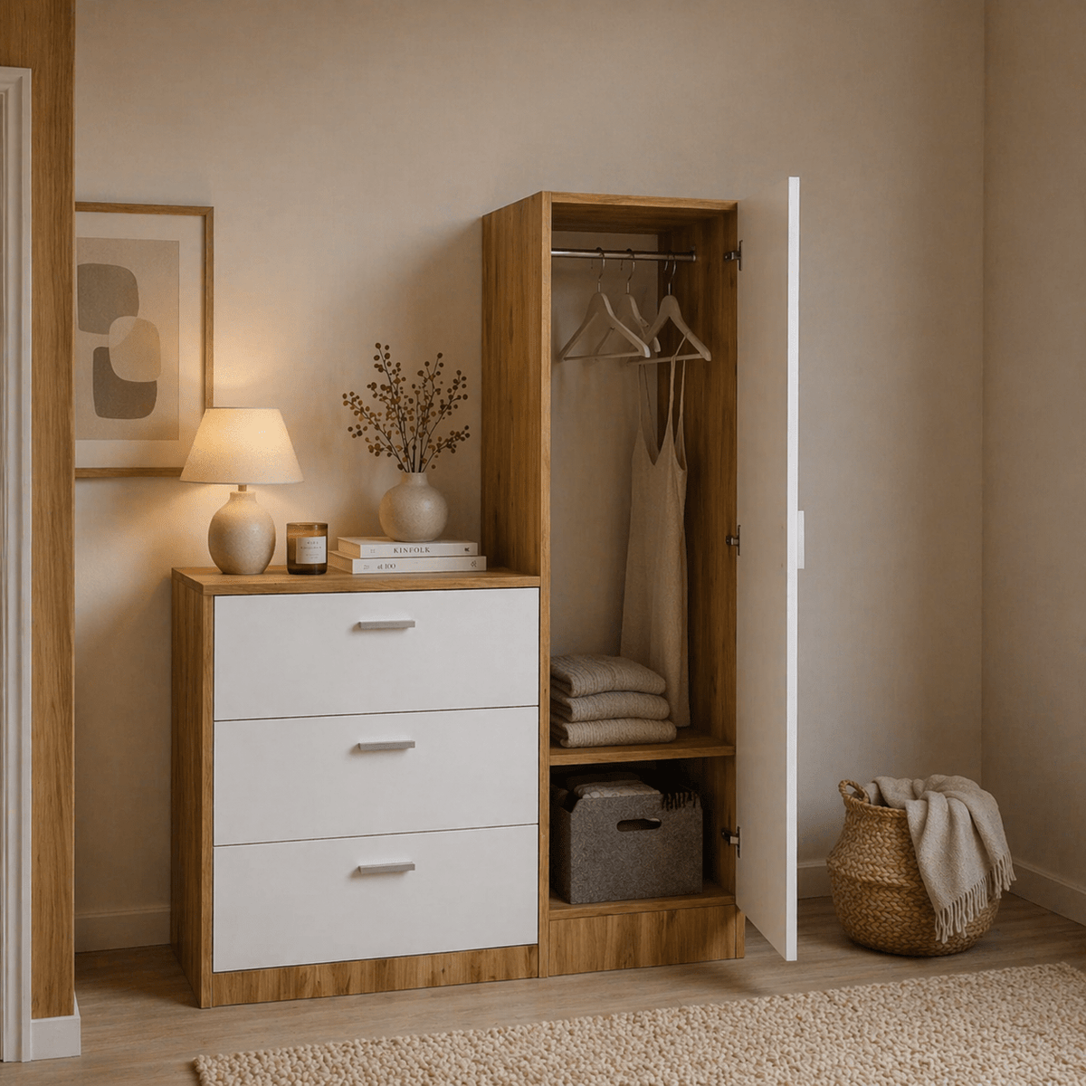 Wall cabinets - Wall cabinet White with pine wood Melamine - hang and lay - 140x100x47 cm - Jade - Dimehouse