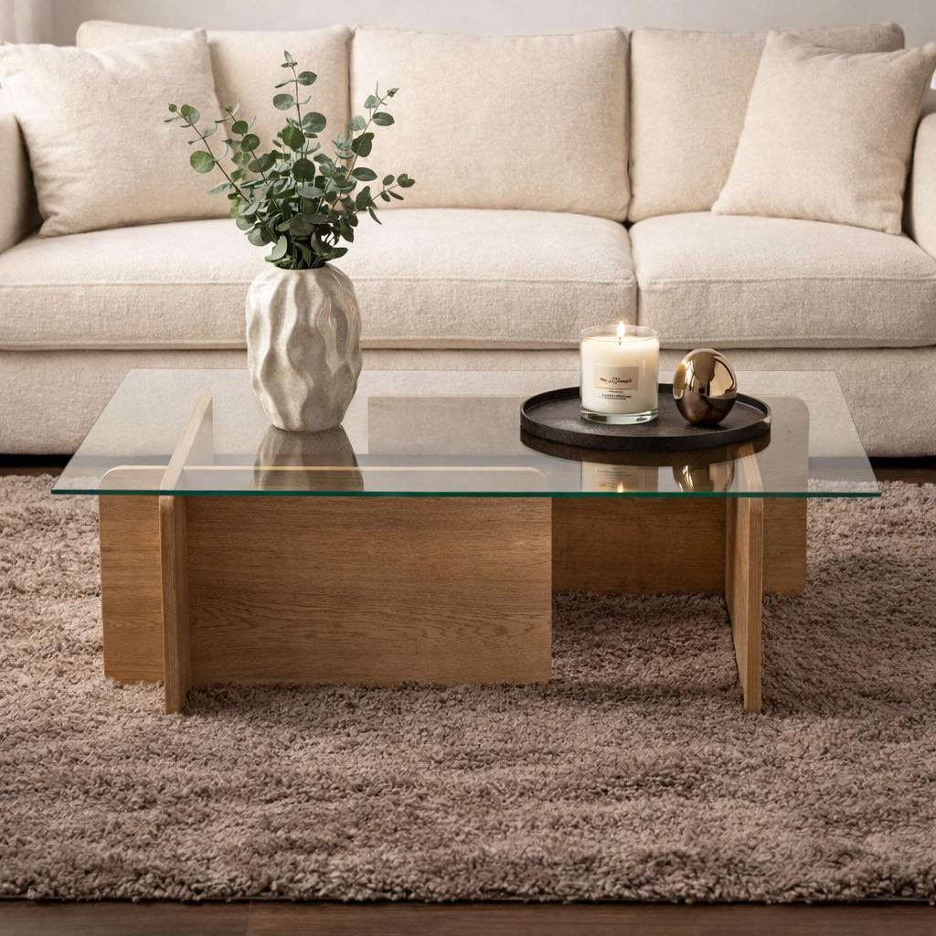 Coffee tables - Coffee table Natural Glass Opal 105x65x30 cm - Dimehouse