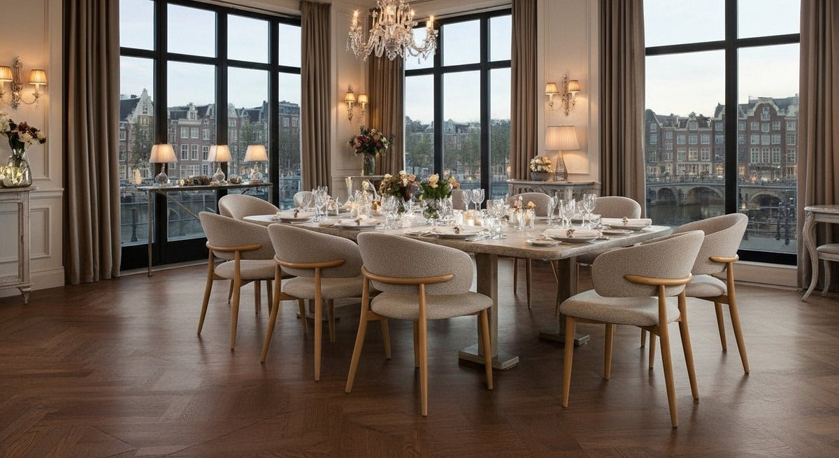 Dining room chairs - Japandi Dining room chair Yuka Sand - Oak look Frame - Dimehouse