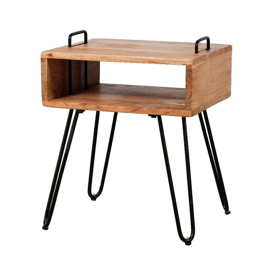 Bedside table Aimée DH Interior Acacia LxWxH 45x39x17 Acacia wood White photo diagonal front view