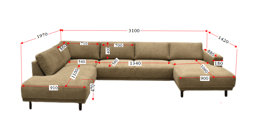 Sofas - Modern U - Sofa Corner Sofa Beige Fabric - Right - 310x197x142 cm - Aniko - Dimehouse