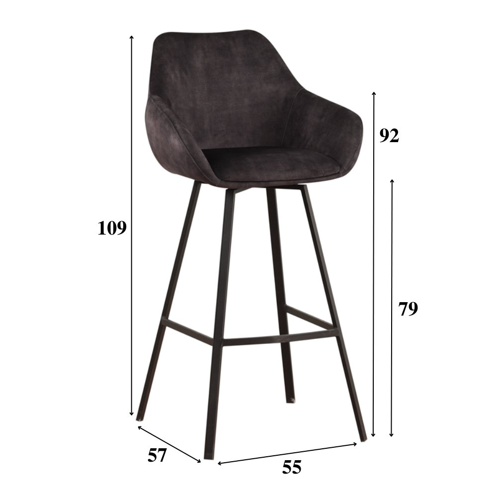 Bar stool Elise Velvet Dimehouse Anthracite LxWxH 95x59x57 Velvet White photo size indication