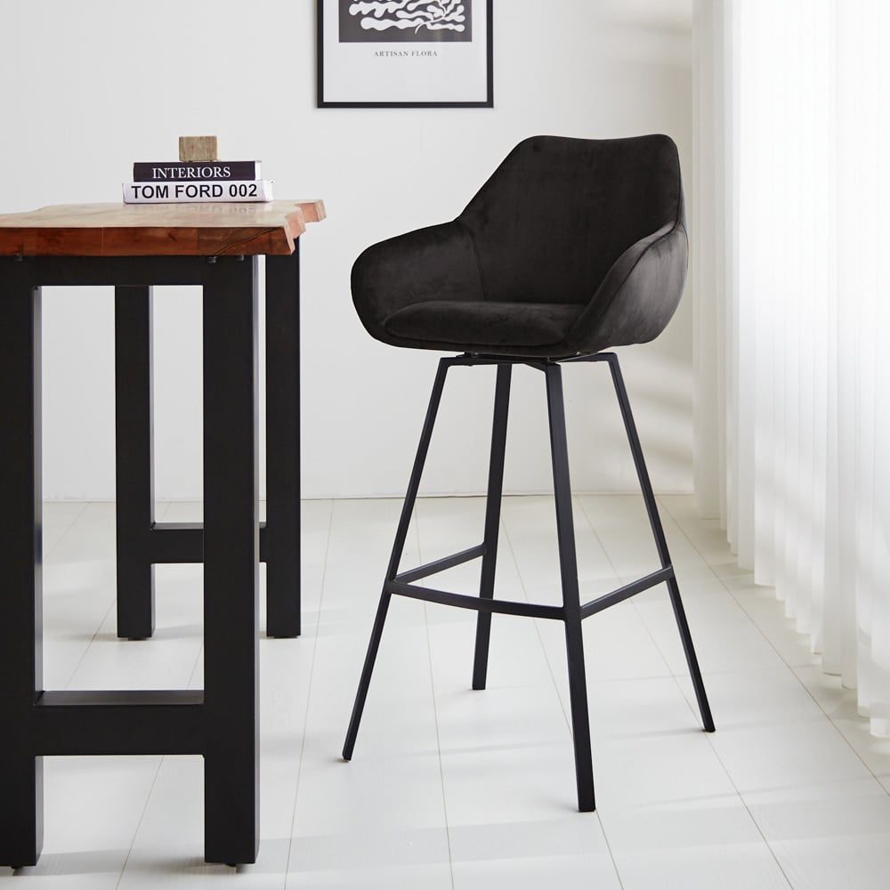 Bar stool Elise Velvet Dimehouse Anthracite LxWxH 95x59x57 Velvet Atmospheric photo diagonal front view
