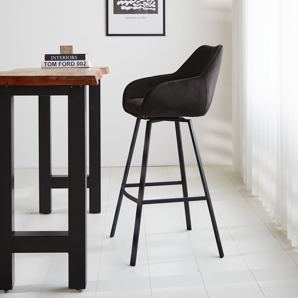 Bar stool Elise Velvet Dimehouse Anthracite LxWxH 95x59x57 Velvet Atmospheric photo side view