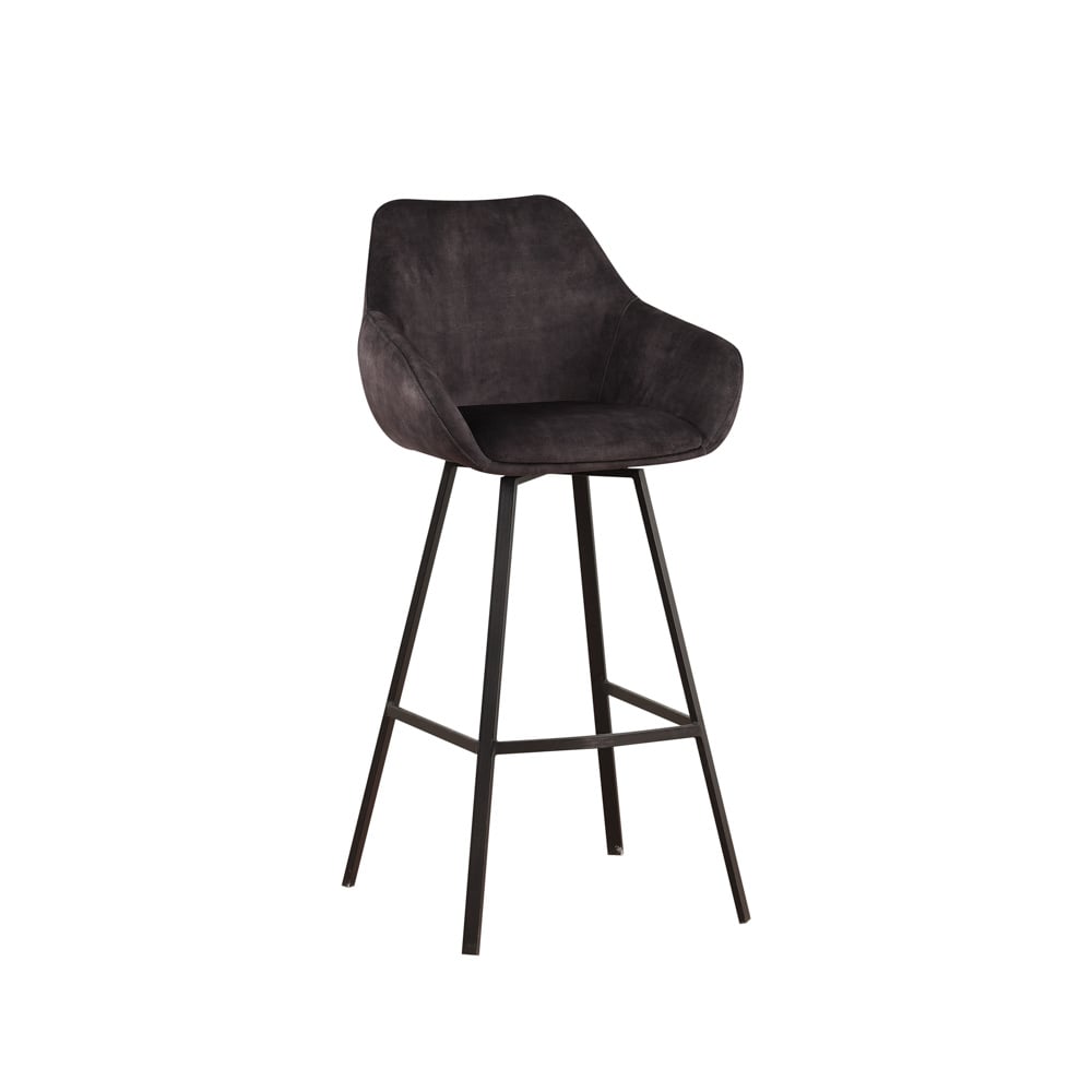 Bar stool Elise Velvet Dimehouse Anthracite LxWxH 95x59x57 Velvet White photo diagonal front view