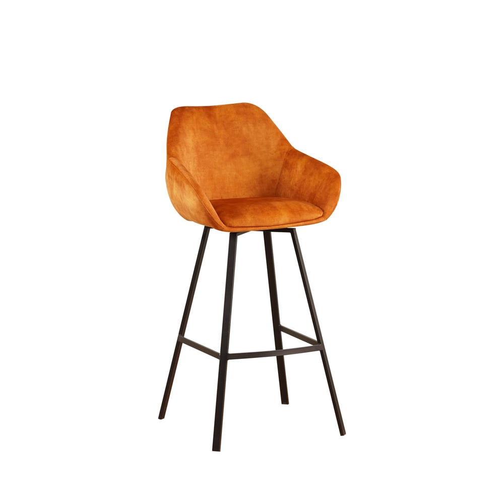 Bar stool Elise Velvet Dimehouse Cognac LxWxH 95x59x57 Velvet White photo diagonal front view