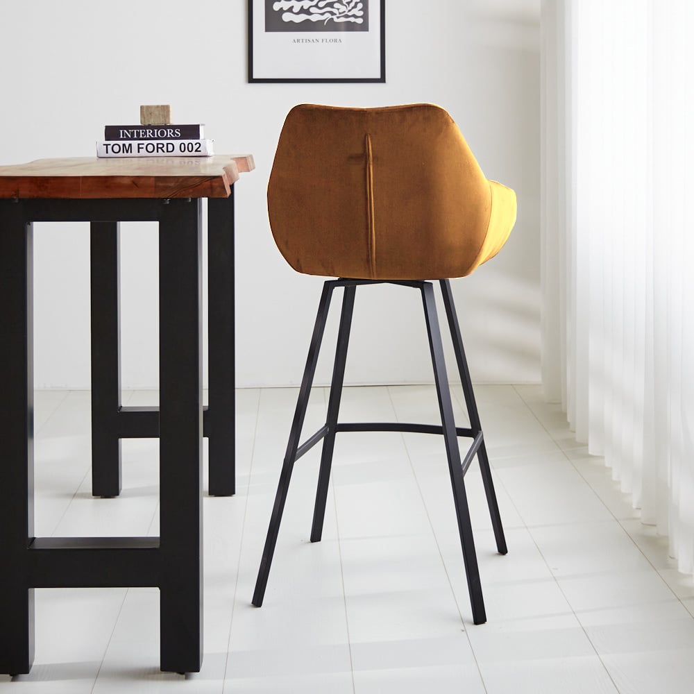 Bar stool Elise Velvet Dimehouse Cognac LxWxH 95x59x57 Velvet Atmospheric photo diagonal rear view