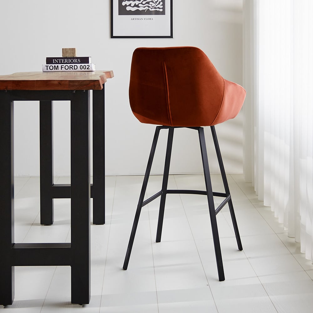 Bar stool Elise Velvet Dimehouse Rust LxWxH 95x59x57 Velvet Atmospheric photo diagonal rear view