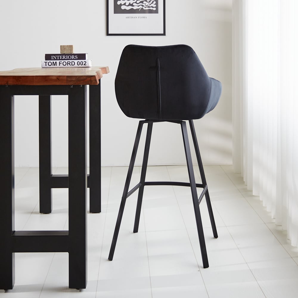 Bar stool Elise Velvet Dimehouse Black LxWxH 95x59x57 Velvet Atmospheric photo diagonal rear view