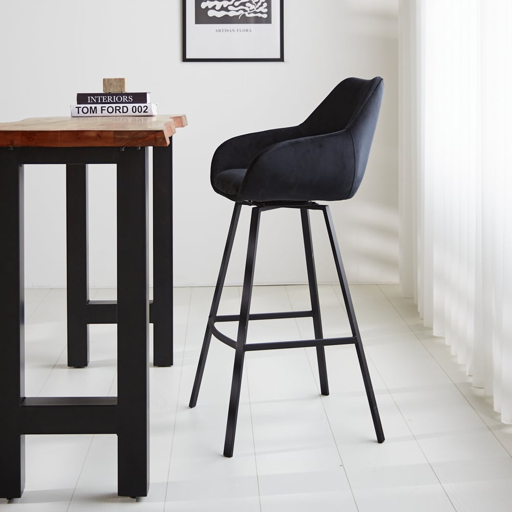 Bar stool Elise Velvet Dimehouse Black LxWxH 95x59x57 Velvet Atmospheric photo side view