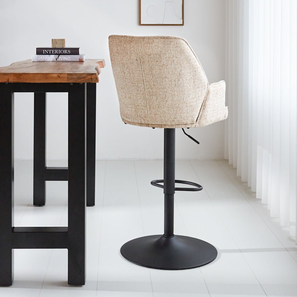 Bar stool Novan chenille Dimehouse White LxWxH 75x58x54 Fabric Atmospheric photo diagonal rear view