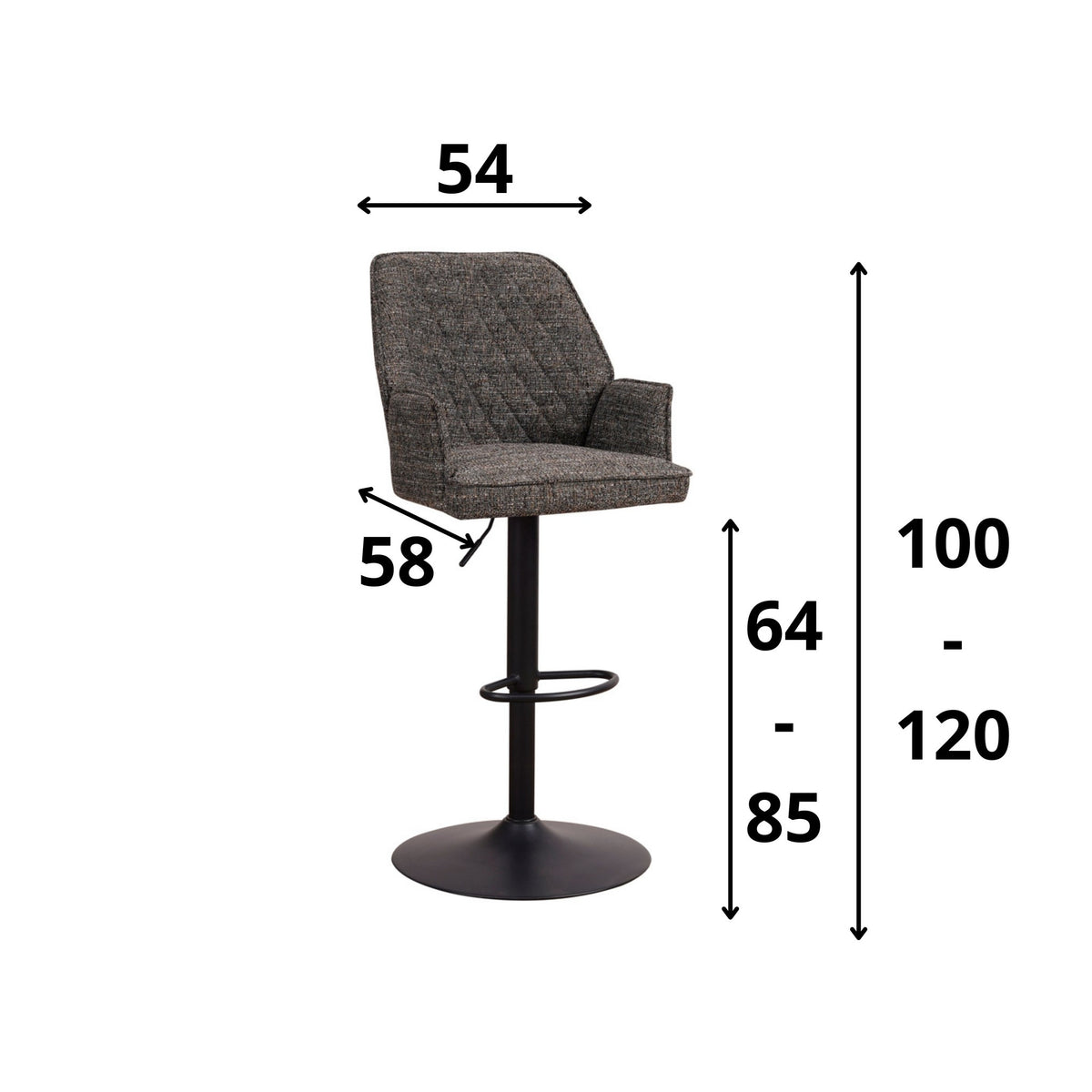 Bar stool Novan chenille Dimehouse Dark gray LxWxH 75x58x54 Fabric White photo size indication