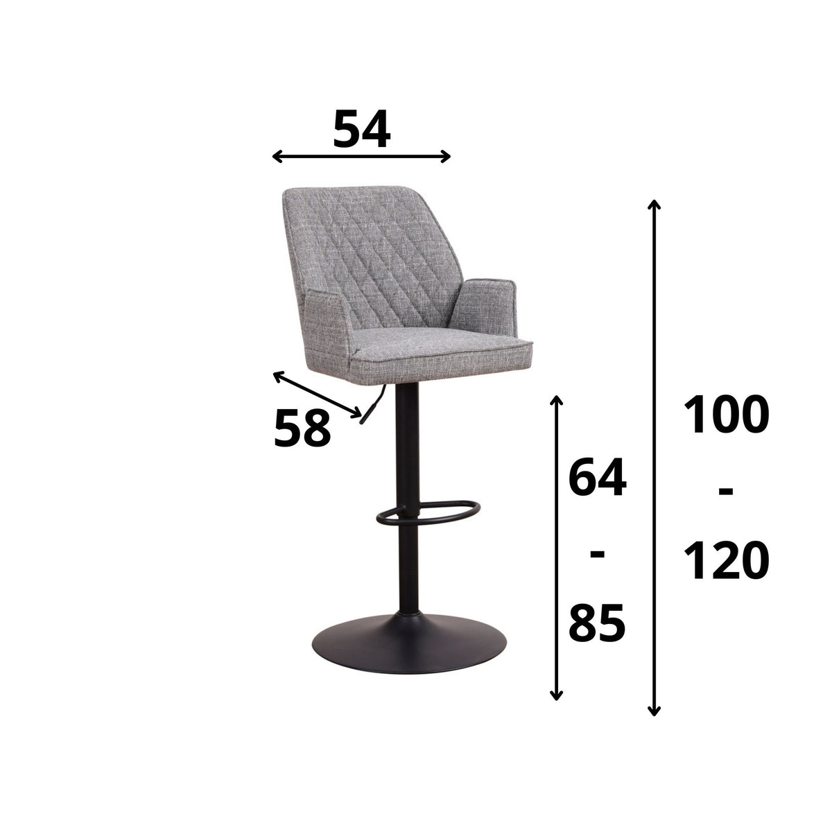 Bar stool Novan chenille Dimehouse Light gray LxWxH 75x58x54 Fabric White photo size indication