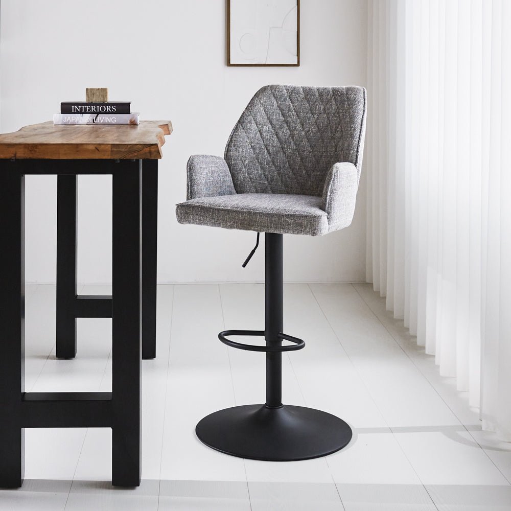 Bar stool Novan chenille Dimehouse Light gray LxWxH 75x58x54 Fabric Atmospheric photo diagonal front view