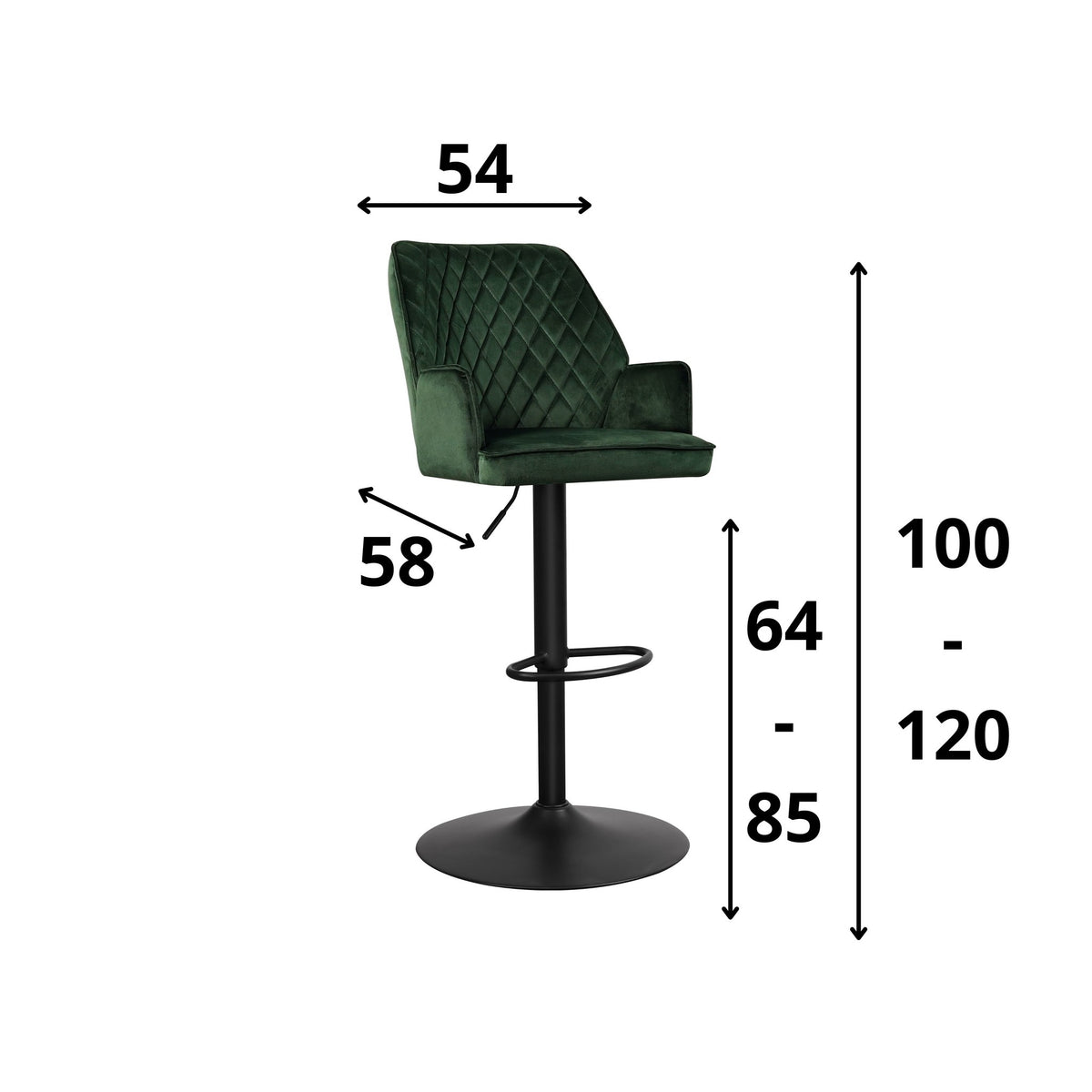 Barstool Novan velvet Dimehouse Green LxWxH 75x58x54 Fabric White photo size indication