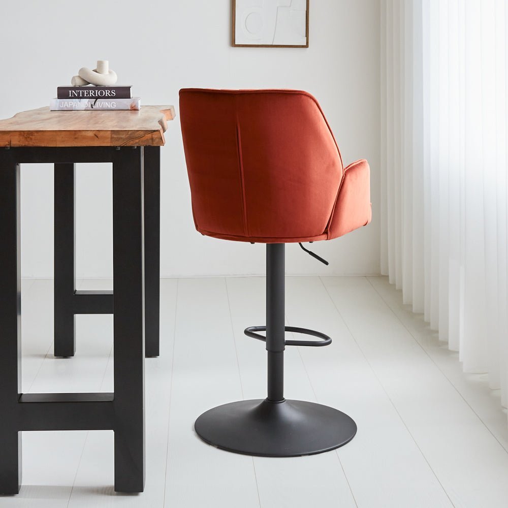 Barstool Novan velvet Dimehouse Copper LxWxH 75x58x54 Fabric Atmospheric photo diagonal rear view