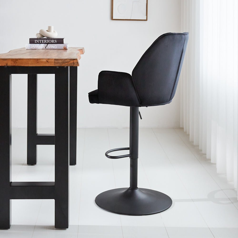 Barstool Novan velvet Dimehouse Black LxWxH 75x58x54 Fabric Atmospheric photo side view