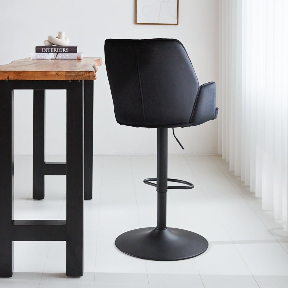 Barstool Novan velvet Dimehouse Black LxWxH 75x58x54 Fabric Atmospheric photo diagonal rear view
