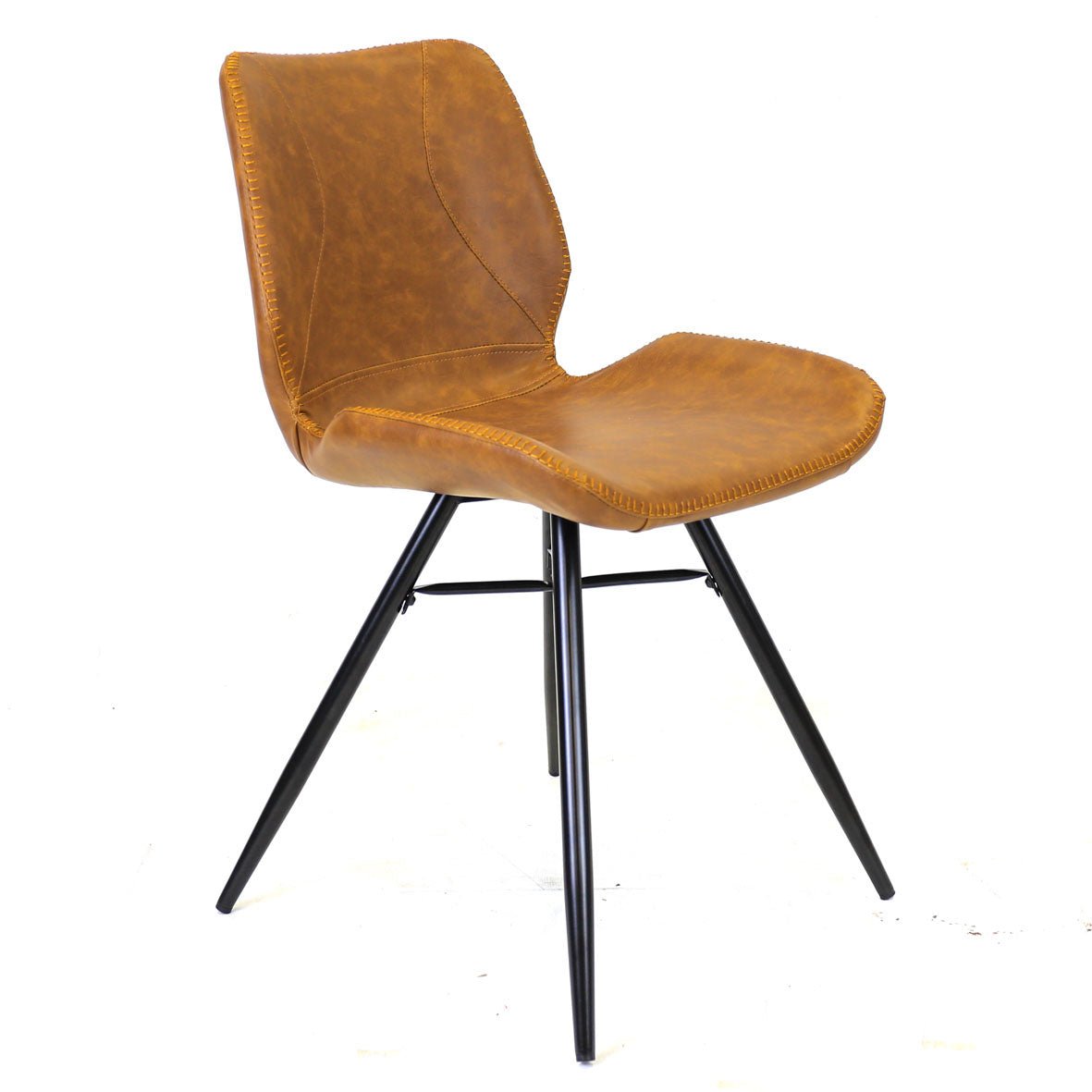 Dining room chair Beau artificial leather Dimehouse Cognac LxWxH 72x68x50 Faux leather White photo diagonal front view