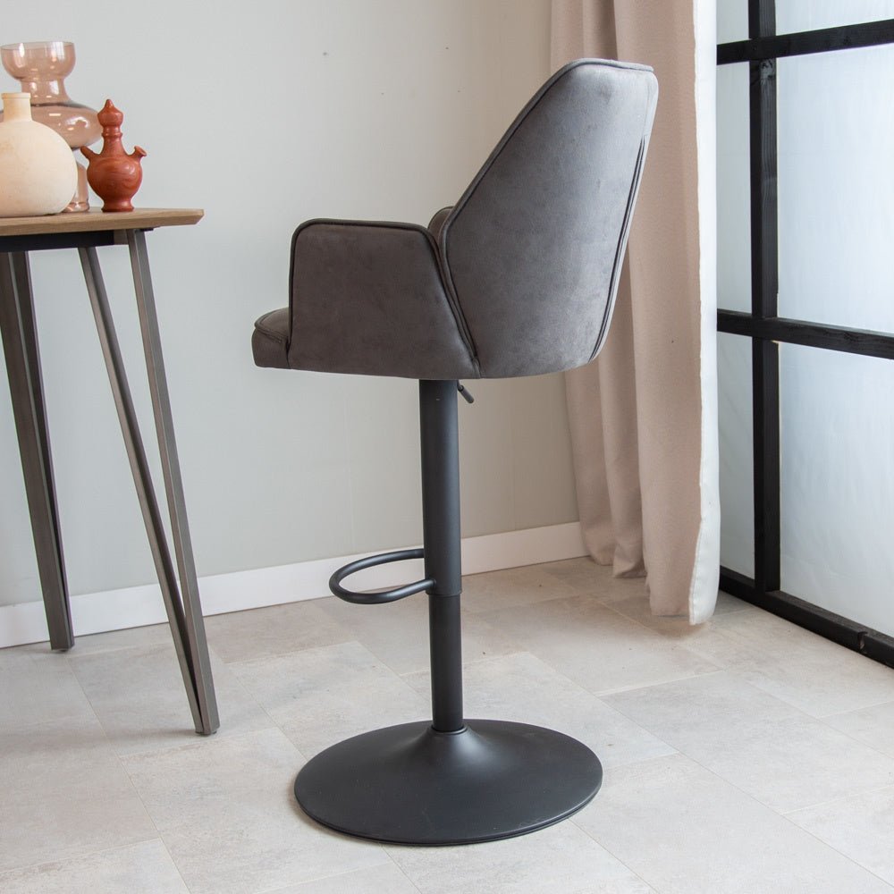 Bar stool Novan microfibre Dimehouse Anthracite LxWxH 73x57x44 Fabric Atmospheric photo side view