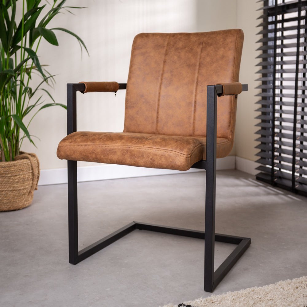 Dining room chair Jackson Dimehouse Cognac LxWxH 71x58x54 Fabric Atmospheric photo diagonal front view