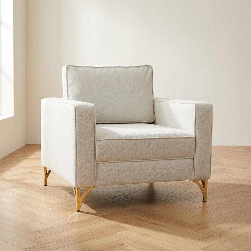 Armchair Berlin Cream Gold atmospheric photo in a modern interior