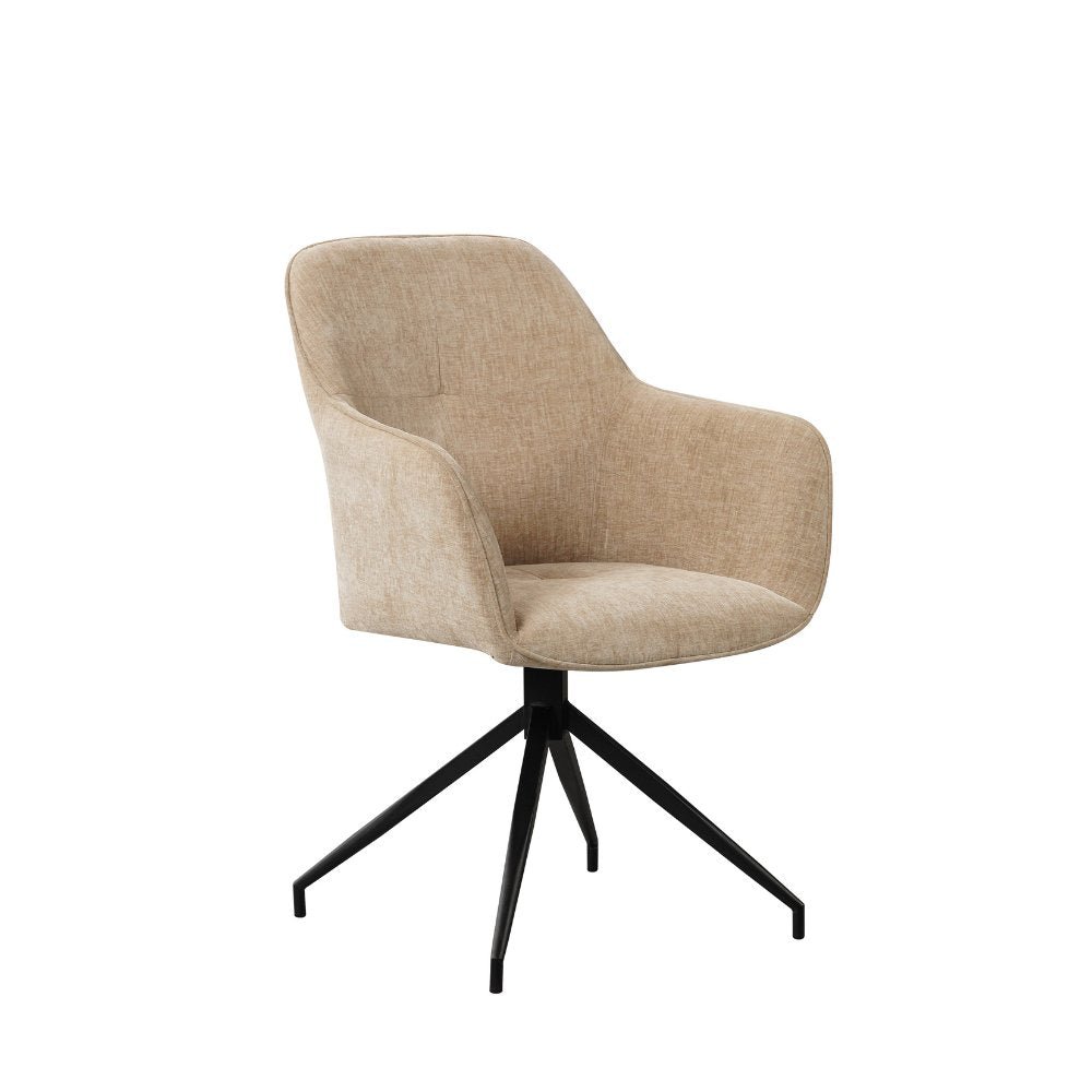 Dining room chair Camiel Dimehouse Beige LxWxH 62x61x54 Fabric White photo diagonal front view