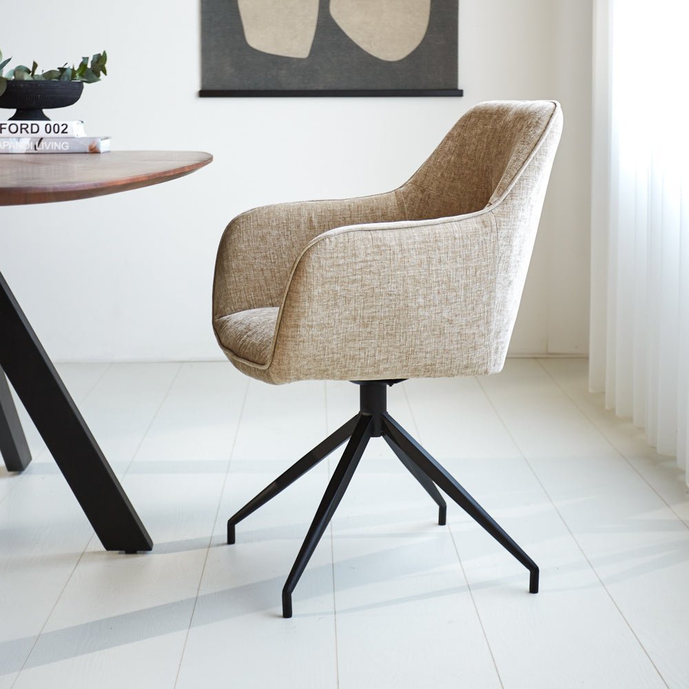 Dining room chair Camiel Dimehouse Beige LxWxH 62x61x54 Fabric Atmospheric photo side view