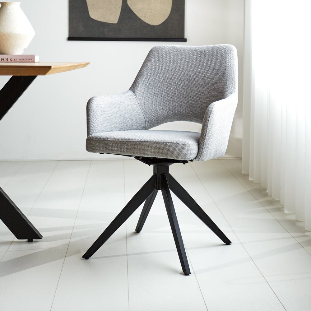 Dining room chair Sid Dimehouse Gray LxWxH 59x56x53 Fabric Atmospheric photo diagonal front view