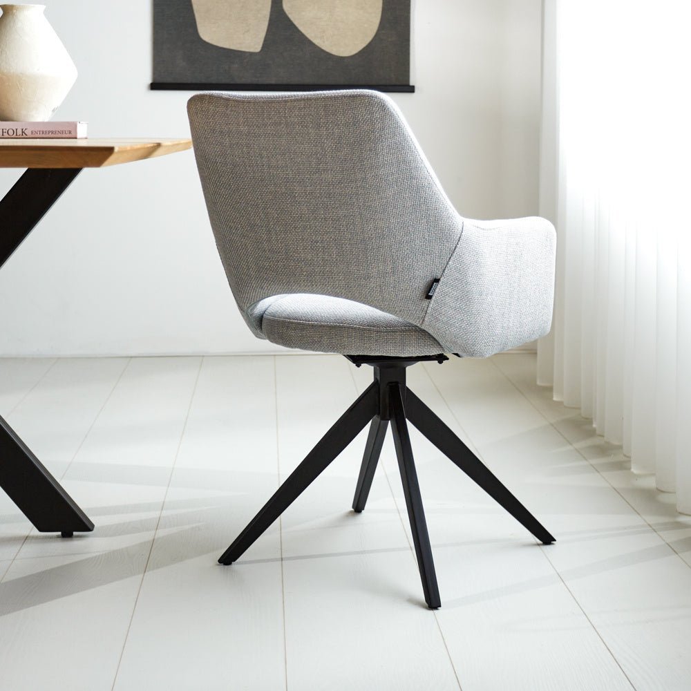 Dining room chair Sid Dimehouse Gray LxWxH 59x56x53 Fabric Atmospheric photo diagonal rear view