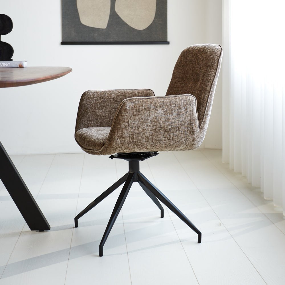 Nela dining room chair Dimehouse Taupe LxWxH 64x64x52 Fabric Atmospheric photo side view