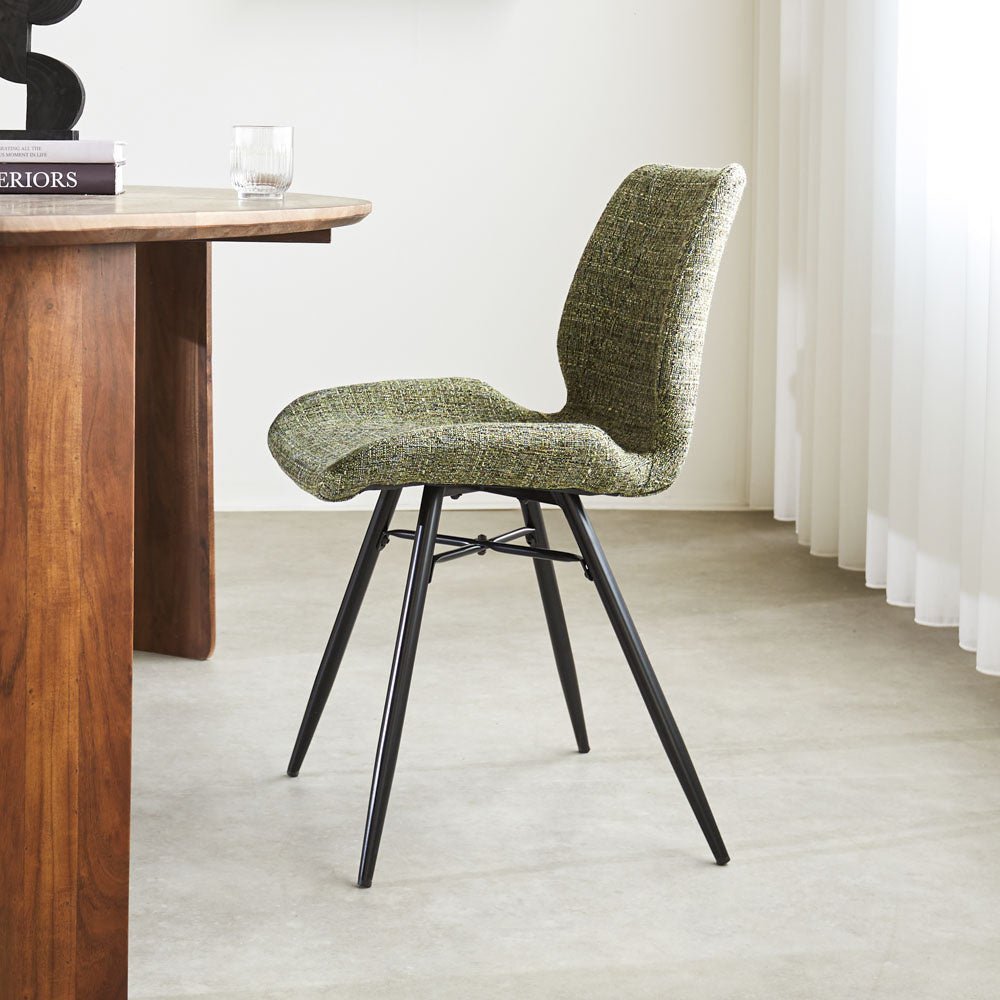 Dining room chair Beau chenille Dimehouse Green LxWxH 72x68x50 Fabric Atmospheric photo side view