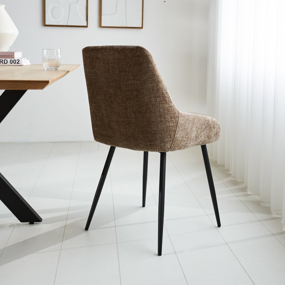 Dining room chair Elle Dimehouse Taupe LxWxH 64x61x56 Fabric Atmospheric photo diagonal rear view