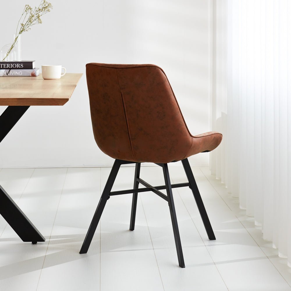 Dining room chair Jada Ecoleather Dimehouse Cognac LxWxH 79x57x53 Eco leather Atmospheric photo diagonal rear view