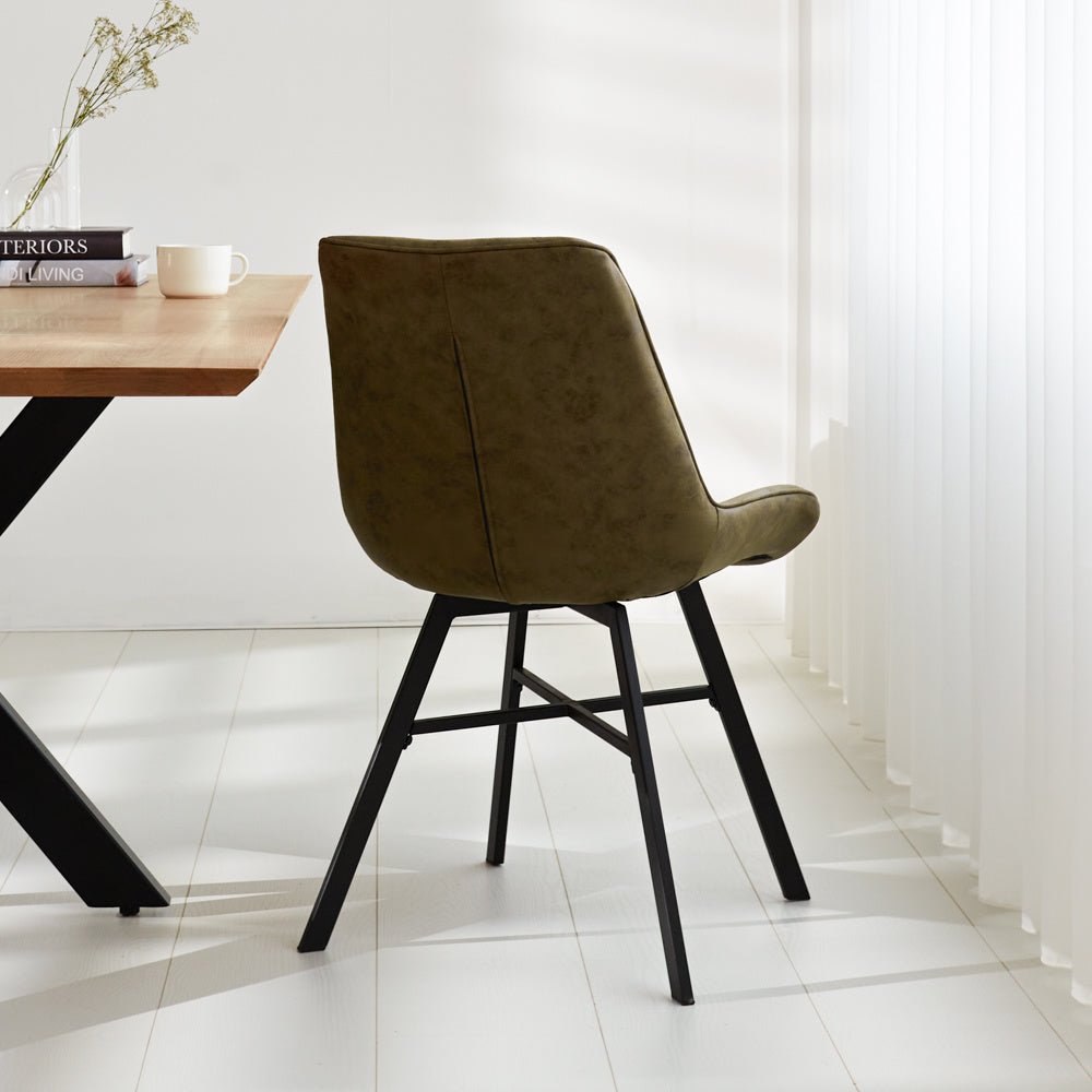 Dining room chair Jada Ecoleather Dimehouse Green LxWxH 79x57x53 Eco leather Atmospheric photo diagonal rear view