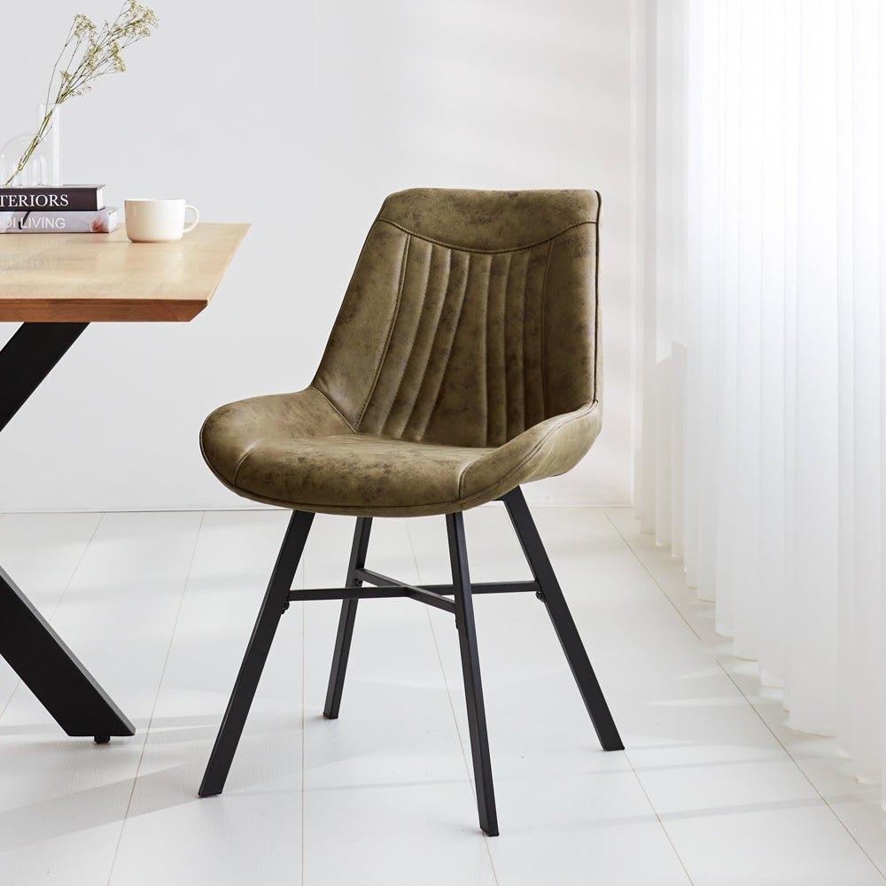 Dining room chair Jada Ecoleather Dimehouse Green LxWxH 79x57x53 Eco leather Atmospheric photo diagonal front view