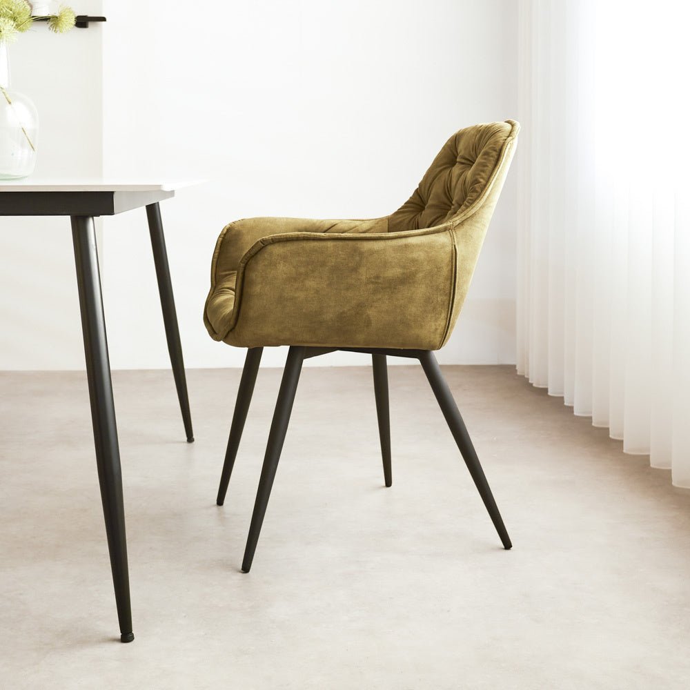 Dining room chair Audrey Dimehouse Green LxWxH 71x68x49 Fabric Atmospheric photo side view