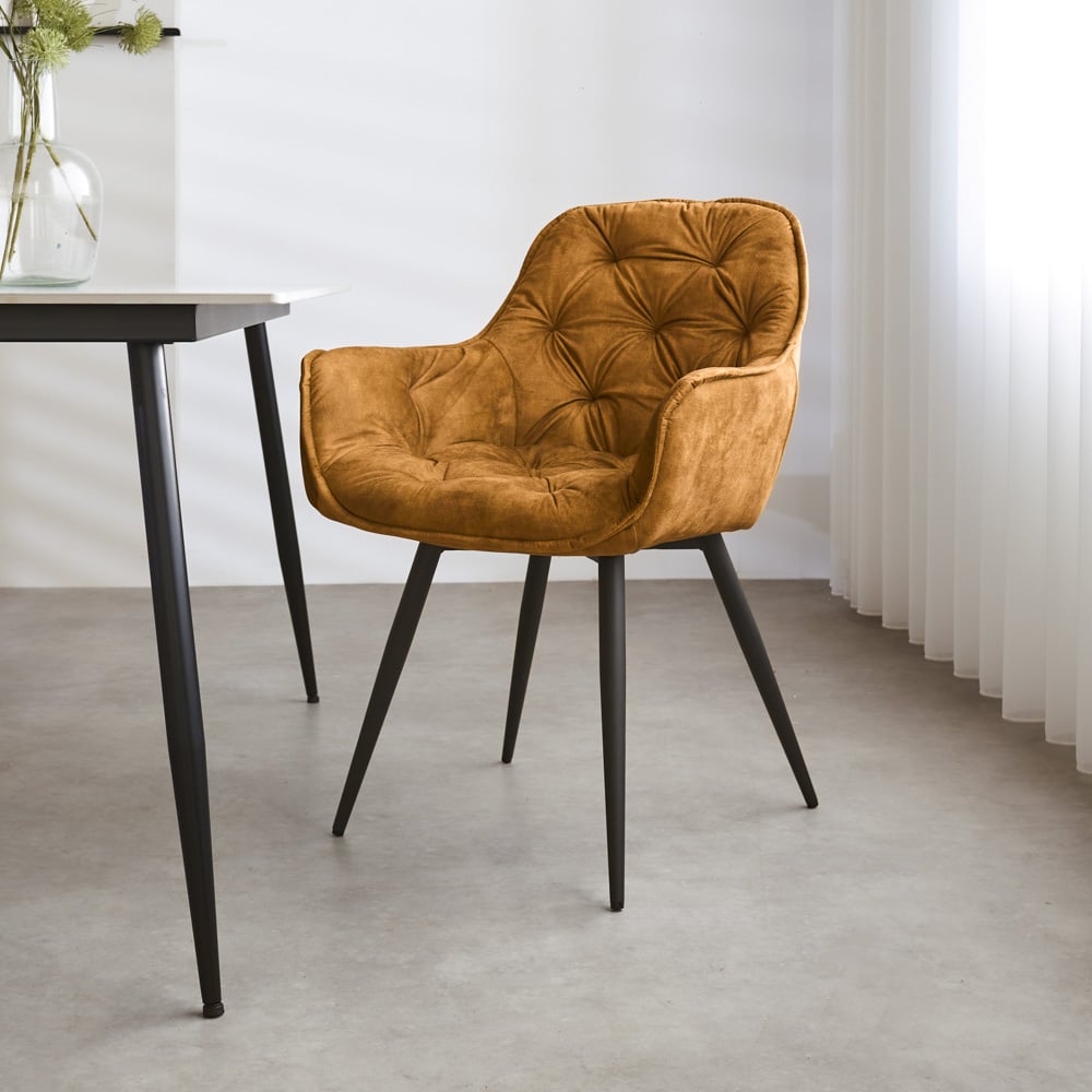 Dining room chair Audrey Dimehouse Yellow LxWxH 71x68x49 Fabric Atmospheric photo diagonal front view