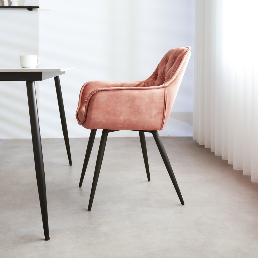 Dining room chair Audrey Dimehouse Pink LxWxH 71x68x49 Fabric Atmospheric photo side view