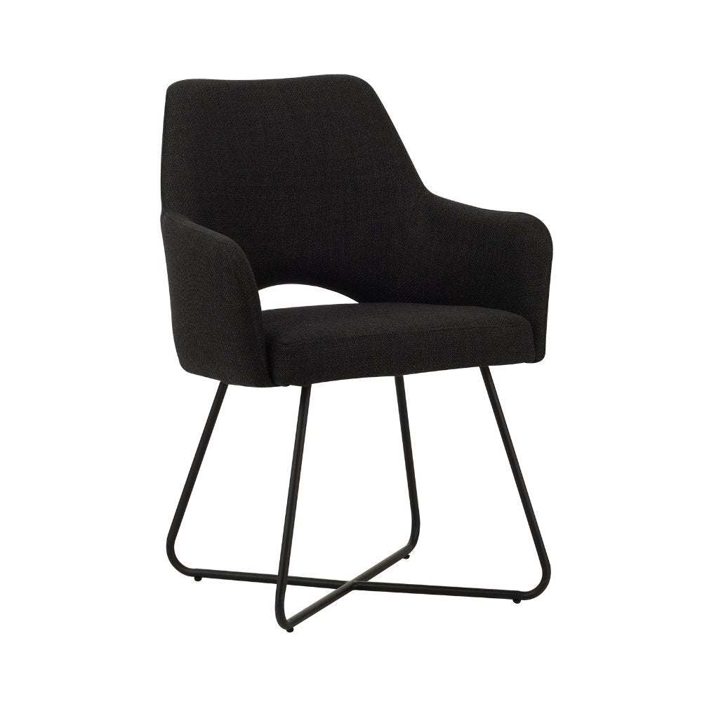 Dining room chair Suzy Dimehouse Black LxWxH 64x61x53 Fabric White photo diagonal front view
