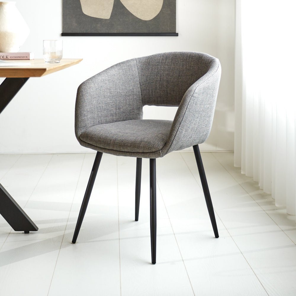 Dining room chair Don Dimehouse Gray LxWxH 60x56x56 Fabric Atmospheric photo diagonal front view