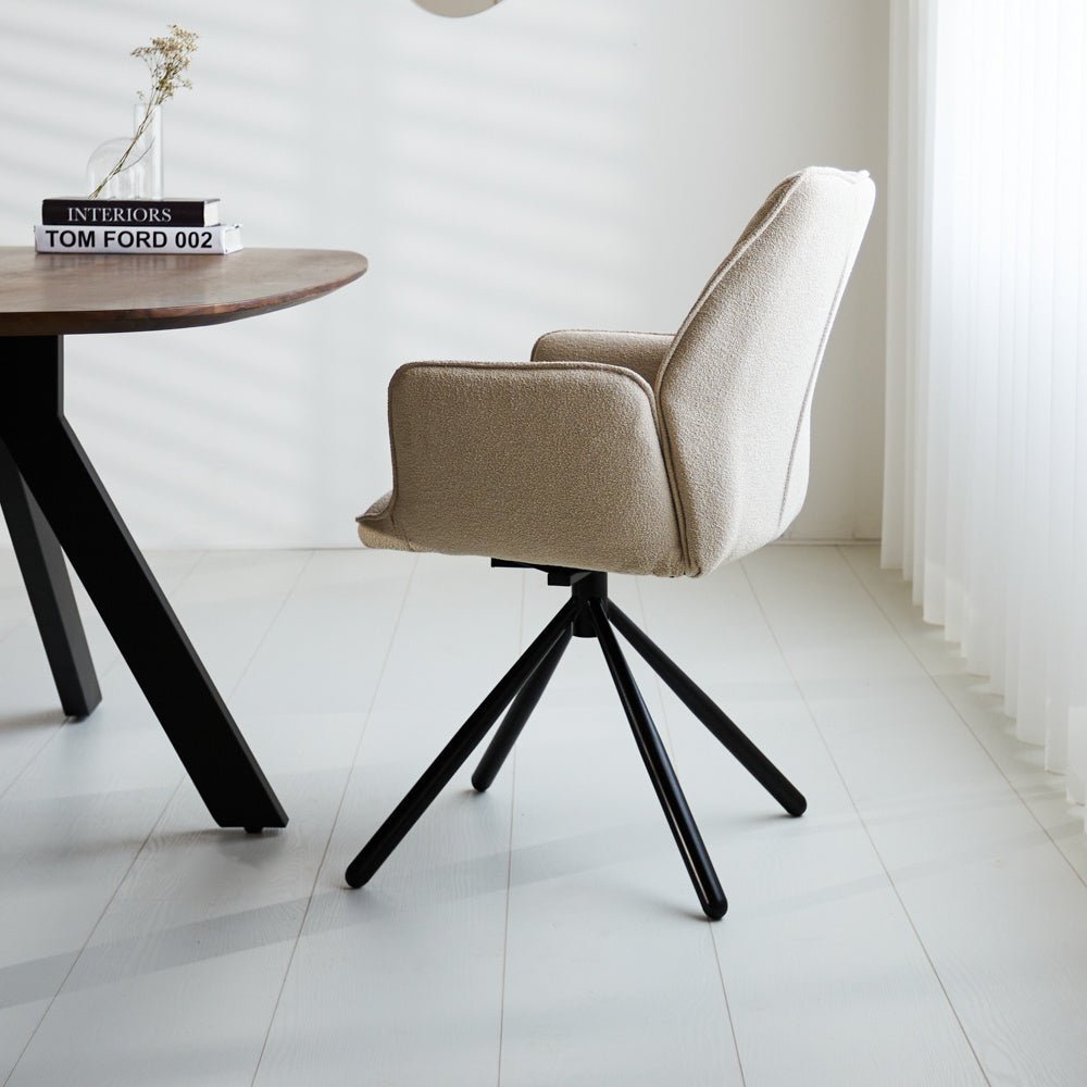 Dining room chair Novan bouclé Dimehouse Beige LxWxH 67x59x57 Fabric Atmospheric photo side view