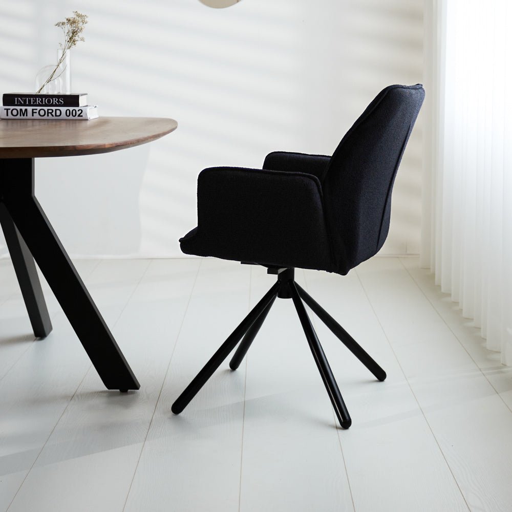 Dining room chair Novan bouclé Dimehouse Black LxWxH 67x59x57 Fabric Atmospheric photo side view