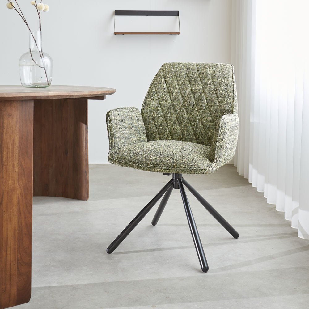 Dining room chair Novan chenille Dimehouse Green LxWxH 71x64x56 Fabric Atmospheric photo diagonal front view